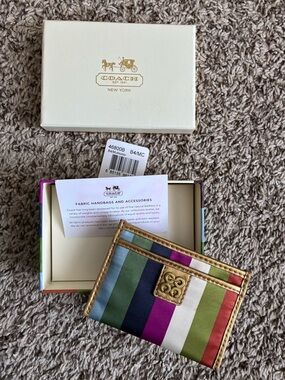 Coach Julia Legacy Stripe Id Credit Card Case Wallet Multicolor